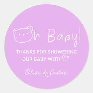 Pegatina Redonda Oh Baby Bear and Heart Gracias Baby Shower