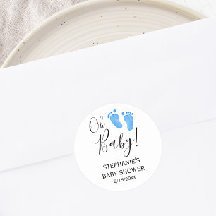Pegatina Redonda Oh Baby Blue Feet Baby Shower