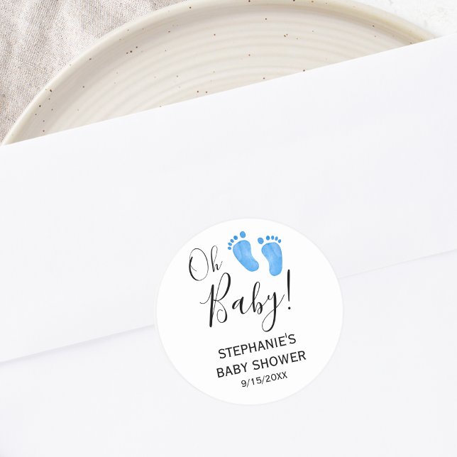 Pegatina Redonda Oh Baby Blue Feet Baby Shower (Subido por el creador)