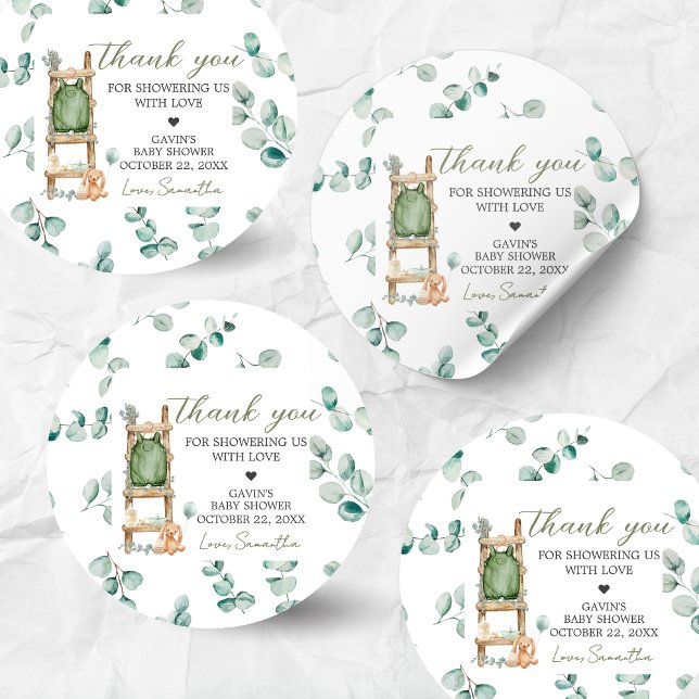 Pegatina Redonda Oh Baby Boho Eucalyptus Baby Shower (Oh Baby Greenery Baby Shower Sticker)