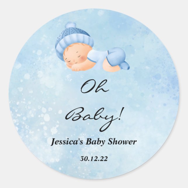 Pegatina Redonda Oh Baby Boy Baby Shower Round Pegatinas (Anverso)