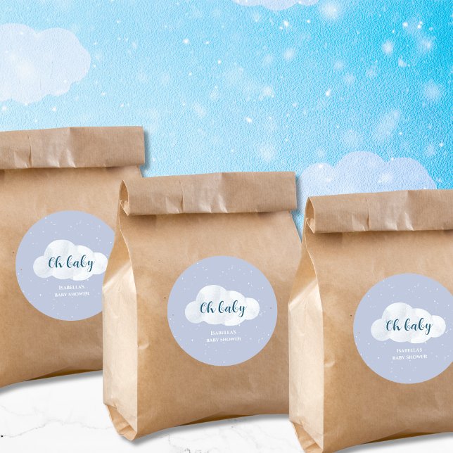 Pegatina Redonda Oh Baby Boy Blue Clouds Sky Stars Baby Shower (oh baby clouds boy baby shower blue stars sky)
