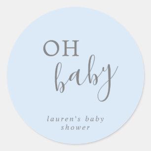 Pegatina Redonda Oh Baby Boy Blue Simple Baby Shower Favorito