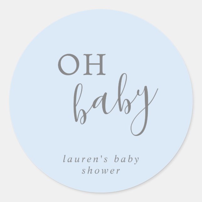 Pegatina Redonda Oh Baby Boy Blue Simple Elegante Baby Shower (Anverso)