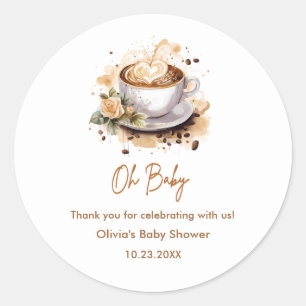 Pegatina Redonda Oh Baby Brown Café Baby Shower Gracias
