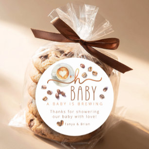 Pegatina Redonda Oh Baby Café Baby Shower Agradecimiento Favor Pega