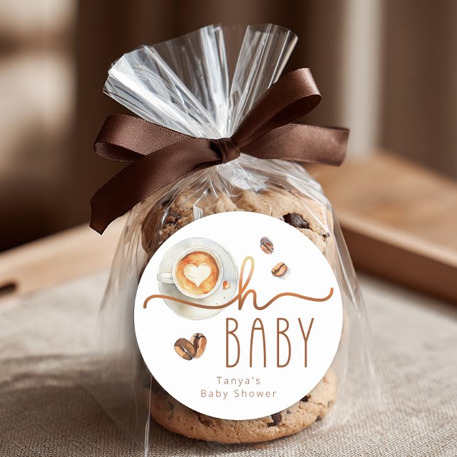 Pegatina Redonda Oh Baby Coffee Baby Shower Favor Sticker (Baby Shower Favor Sticker)