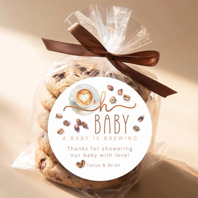Pegatina Redonda Oh Baby Coffee Baby Shower Thank You Favor Sticker (Oh Baby Favor Sticker)