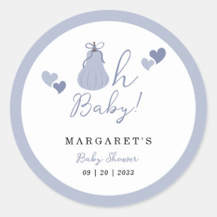 Pegatina Redonda Oh Baby Cumpkin Azul Bow Boy Baby Shower