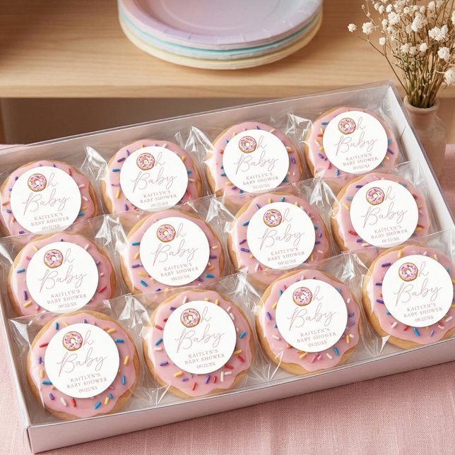 Pegatina Redonda Oh Baby Donut Sprinkle Girls Baby Shower (Subido por el creador)