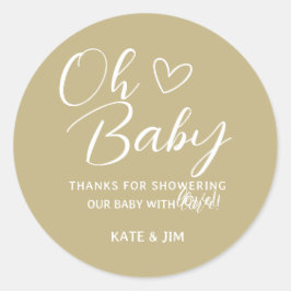 Pegatina Redonda Oh Baby Earth Tone Baby Shower Gracias
