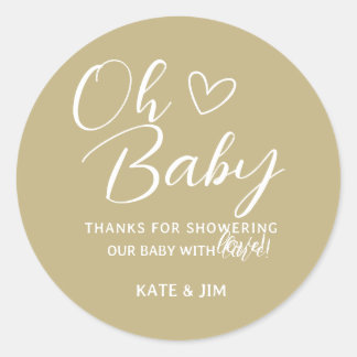 Pegatina Redonda Oh Baby Earth Tone Baby Shower Gracias
