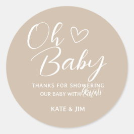 Pegatina Redonda Oh Baby Gender Neutral Baby Shower Gracias