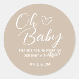 Pegatina Redonda Oh Baby Gender Neutral Baby Shower Gracias
