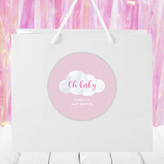 Pegatina Redonda Oh Baby Girl Pink Clouds Sky Stars Baby Shower (oh baby clouds baby girl shower pink sky stars)