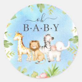Pegatina Redonda Oh Baby Jungle Baby Shower Favor
