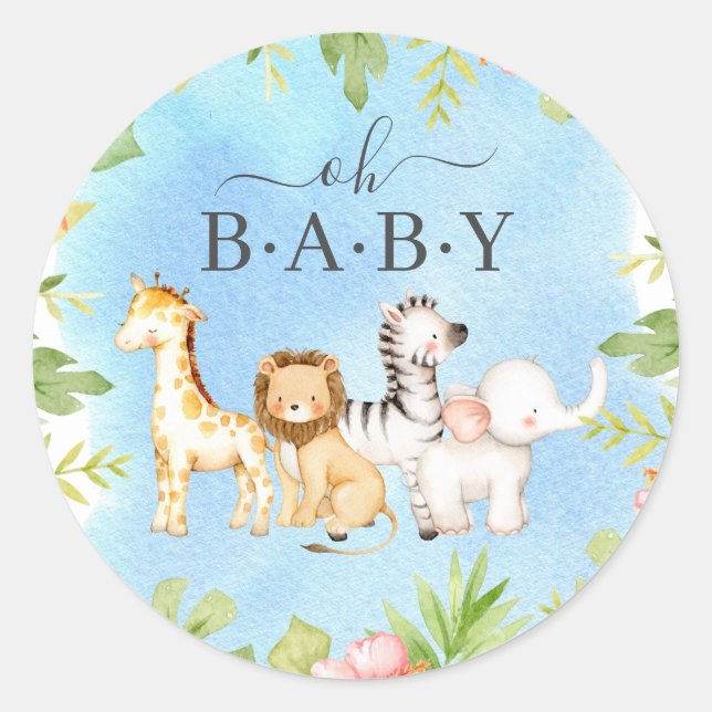 Pegatina Redonda Oh Baby Jungle Baby Shower Favor (Anverso)