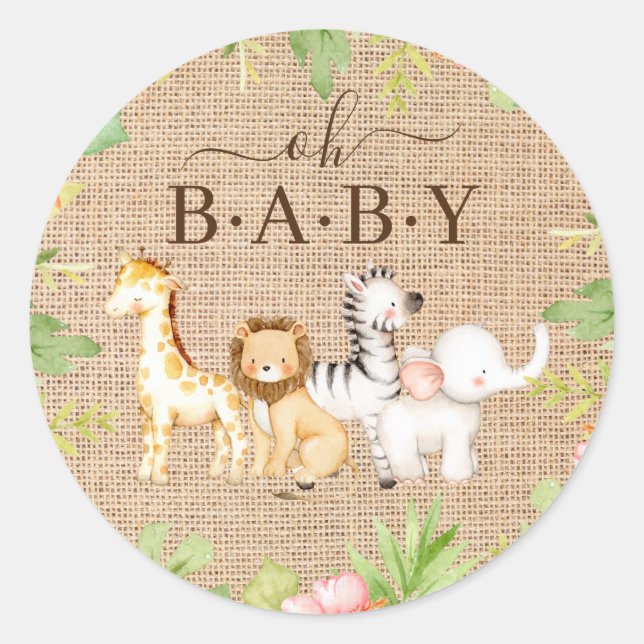 Pegatina Redonda Oh Baby Jungle Baby Shower Favor Classic Round St (Anverso)
