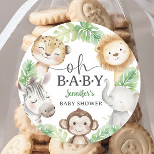 Pegatina Redonda Oh Baby Jungle Baby Shower Safari Animales