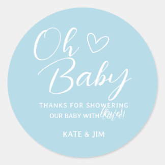 Pegatina Redonda Oh Baby Light Blue Baby Shower Gracias