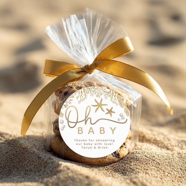 Pegatina Redonda Oh Baby Little Pearl Ocean Baby Shower Thank You  (Oh Baby Thank You Favor Sticker)