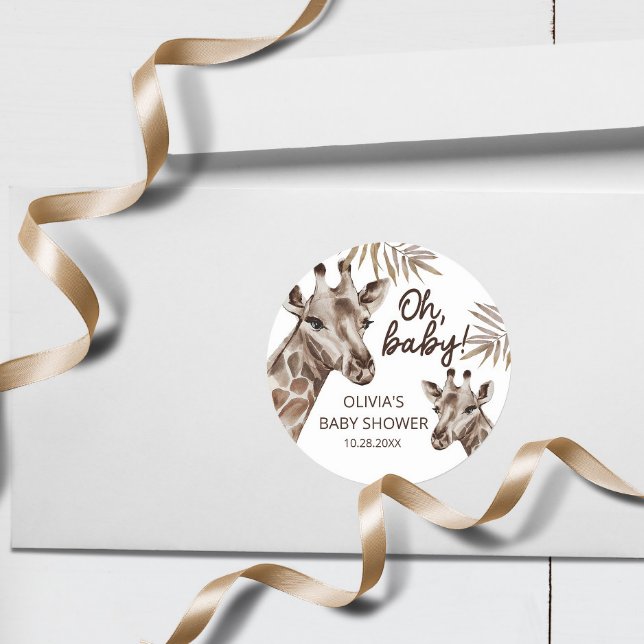 Pegatina Redonda Oh Baby Mama y Baby Giraffe Neutral Baby Shower (Subido por el creador)