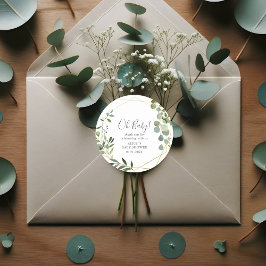 Pegatina Redonda Oh Baby Modern Greenery deja Baby Shower Classic