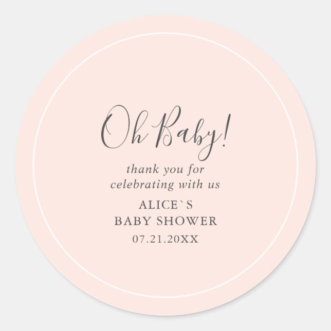 Pegatina Redonda Oh Baby Modern Simple Baby Shower (Anverso)