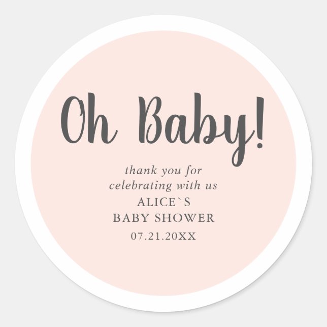 Pegatina Redonda Oh Baby Moderno Simple Baby Shower (Anverso)