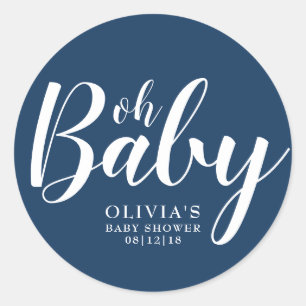 Pegatina Redonda Oh Baby - Navy Blue Baby Shower