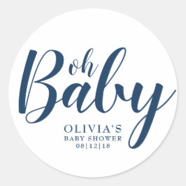 Pegatina Redonda Oh Baby - Navy Blue Baby Shower
