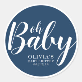 Pegatina Redonda Oh Baby - Navy Blue Baby Shower