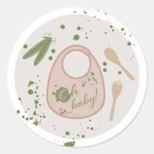 Pegatina Redonda Oh Baby Pink Bib Spoon Forks Baby Shower