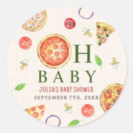 Pegatina Redonda Oh Baby Pizza + Pacificadores Baby Shower