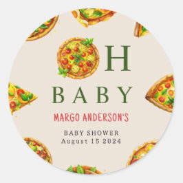 Pegatina Redonda Oh Baby Pizza Tomates Olivia Green Baby Shower