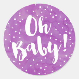 Pegatina Redonda Oh Baby Purple Watercolor Baby Shower