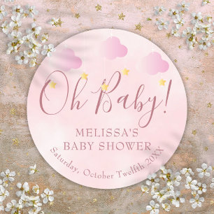 Pegatina Redonda Oh Baby Rosa Suave Twinkle Twinkle Baby Shower