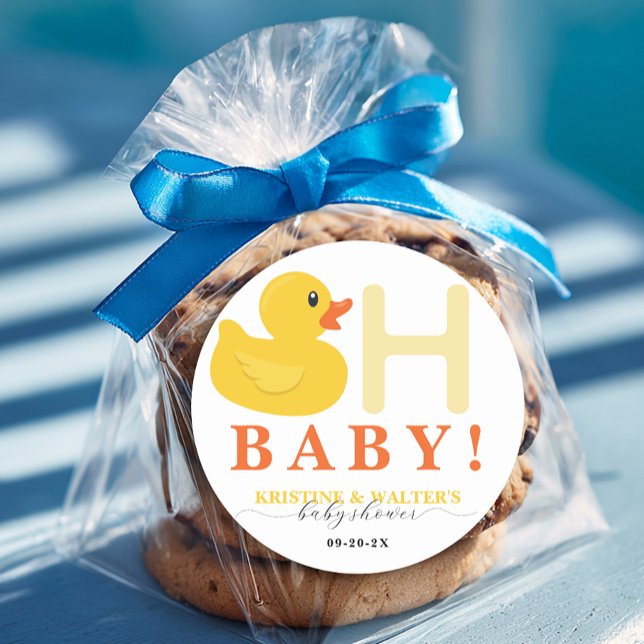 Pegatina Redonda Oh Baby Rubber Duck Baby Shower Favor Stickers (Oh Baby Favor Sticker)
