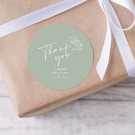 Pegatina Redonda Oh Baby Sage Green Modern Baby Shower Gracias
