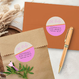 Pegatina Redonda Oh Baby Script Bright Pink y Orange Tricolor