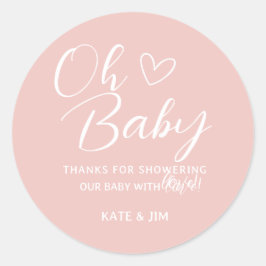 Pegatina Redonda Oh Baby Soft Rubor Pink Gracias Baby Shower