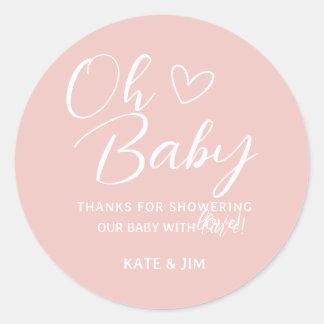 Pegatina Redonda Oh Baby Soft Rubor Pink Gracias Baby Shower