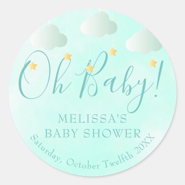 Pegatina Redonda Oh Baby Twinkle Twinkle Neutral Baby Shower (Anverso)