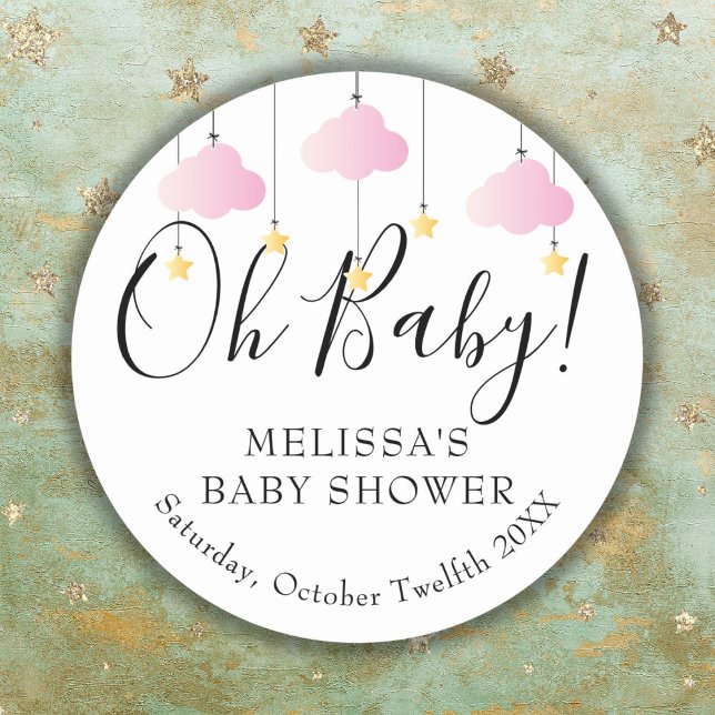 Pegatina Redonda Oh Baby Twinkle Twinkle Pink Baby Shower (Subido por el creador)