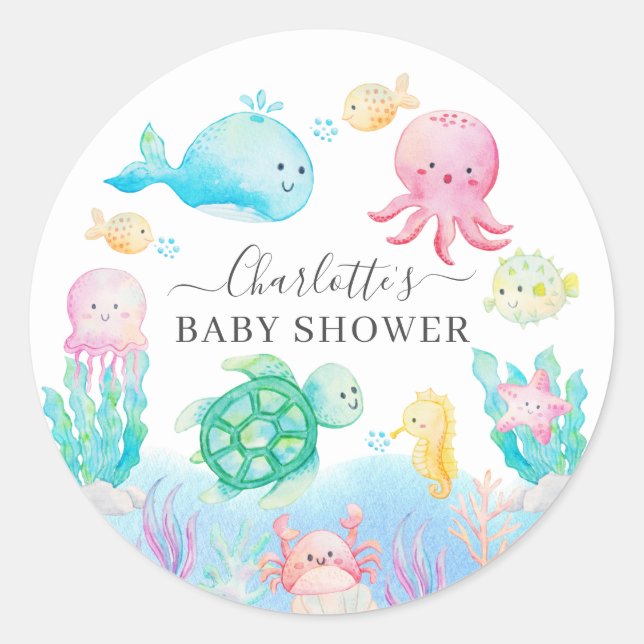 Pegatina Redonda Oh Baby Under Sea Baby Shower (Anverso)