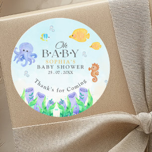 Pegatina Redonda Oh Baby Under Sea Baby Shower