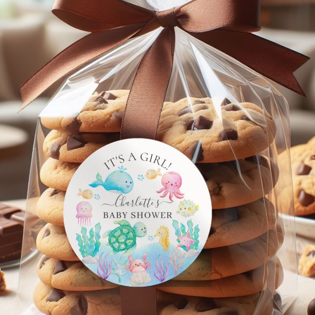 Pegatina Redonda Oh Baby Under Sea Baby Shower (Subido por el creador)