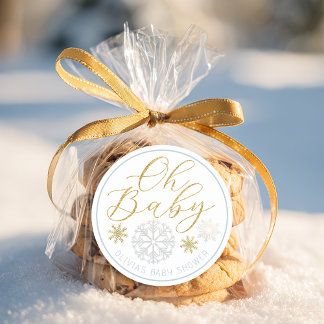 Pegatina Redonda Oh Baby Winter Wonderland Blue Baby Shower Favor