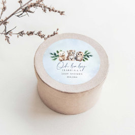 Pegatina Redonda Oh Baby Winter Woodland Animals Baby Shower