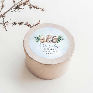 Pegatina Redonda Oh Baby Winter Woodland Animals Baby Shower